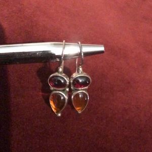 Garnet and Amber earrings in silver setting.